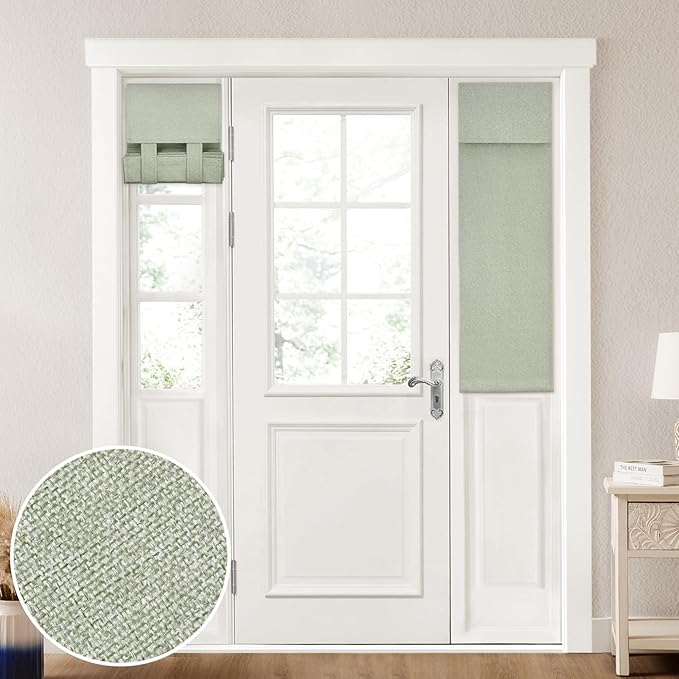 HOMEIDEAS 100% Linen Blackout Sidelight Curtains for Front Door, Side Door Window Curtains, Small Window,Thermal Insulated Covering, 1 Panel, W12 X L40 Inch, Sage Green