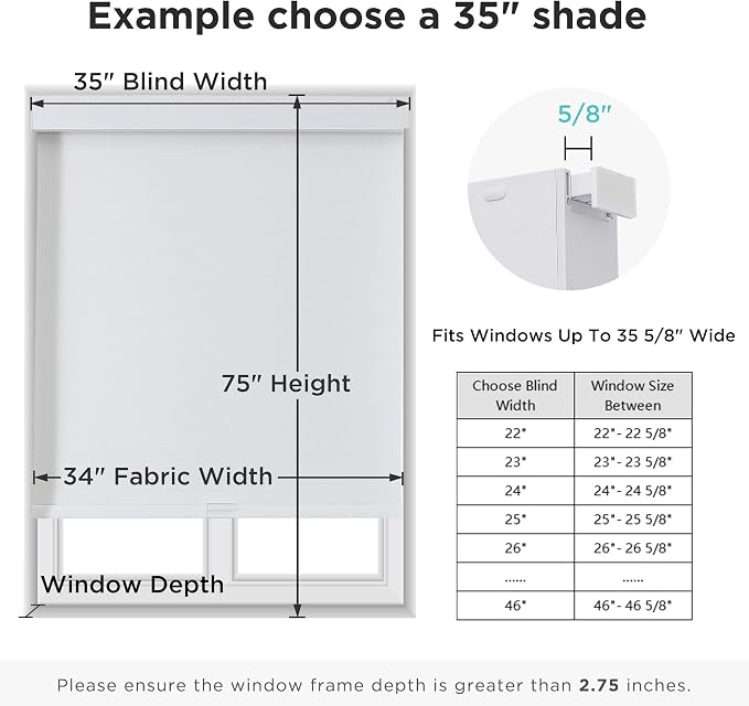 Joydeco No Drill No Tools Blackout Shades, Free-Stop Cordless Roller Shades, Thermal Insulated Blinds for Indoor Windows, Easy Install Window Blinds for Home and Office (White, 46" W X 75" H)