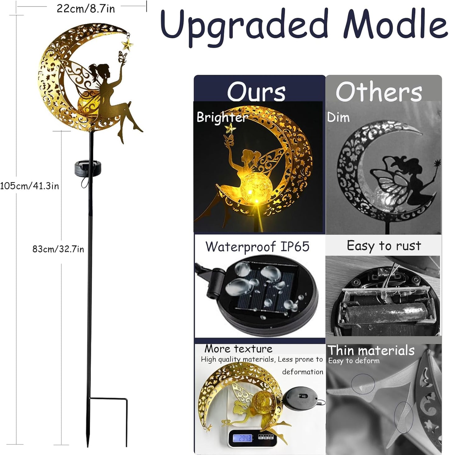 Solar Fairy Garden Decor for Outside,Solar Garden Lights Outdoor Decorative, Garden Statues Decor,Yard Decor,Patio Lawn Ornaments,Metal Yard Art,Unique Angel Gifts for Women,Mom Grandma,1PC