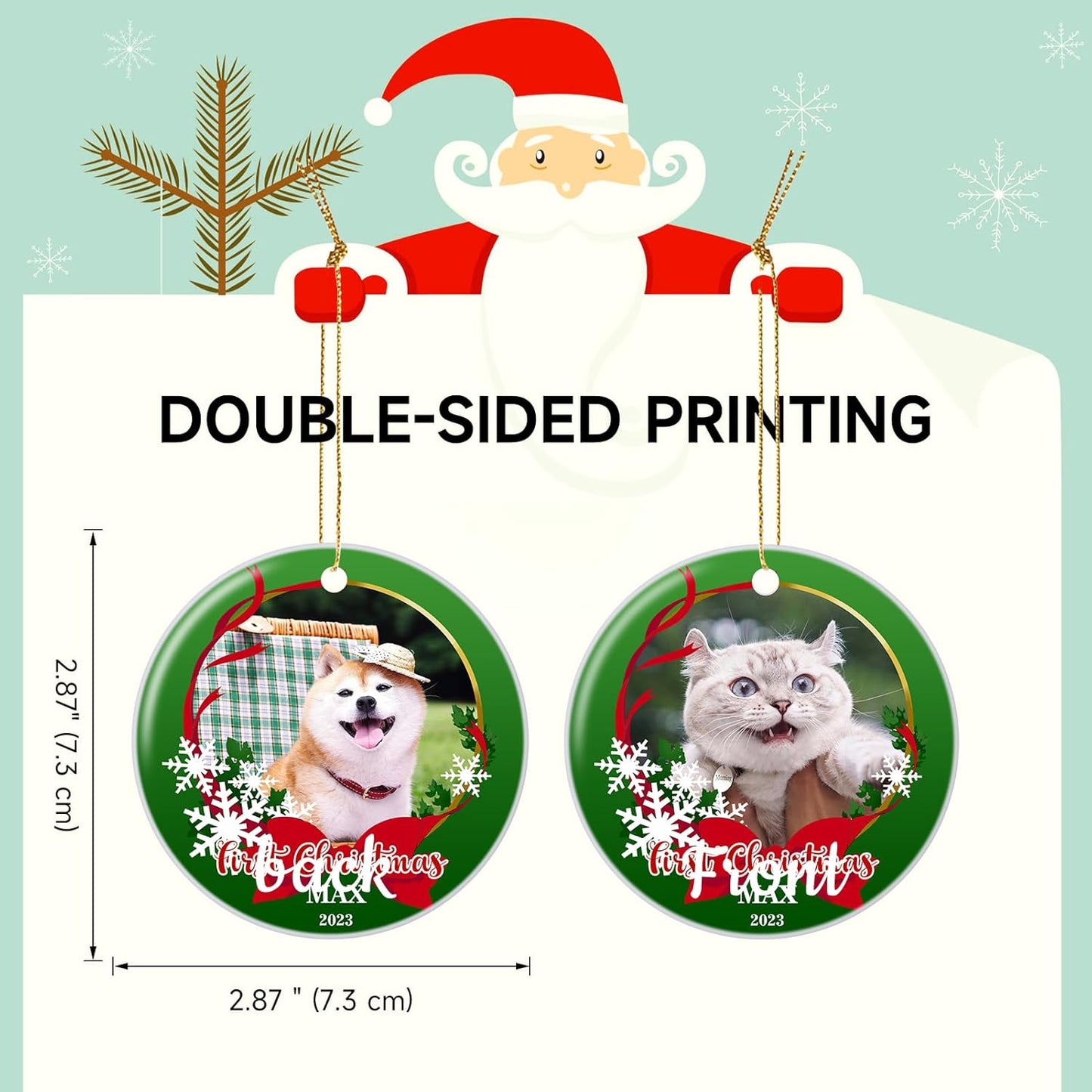 Valyria Personalized Christmas Ornament 2025 Custom Pet Memorial Gifts Photo Ornament Dog Cat First Christmas Ornaments Customized Xmas Tree Decorations Keepsake Gift for Dog Lovers, Pet Lovers