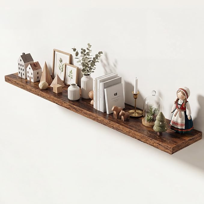 Dreamland 72 Inches Floating Shelves for Wall,9.3" Deep Long Floating Shelves Set of 1,Large Display & Storage Shelf,Wall Shelf for Bathroom Bedroom Living Room Kitchen Office,Rustic Brown