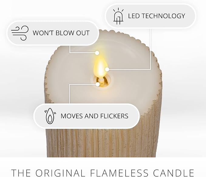 Luminara Metallic Embossed Pillar, Champagne Flameless LED Candle 3.25" x 6.5", Battery Operated Real Flame Technology w/Timer Function, Paraffin Wax