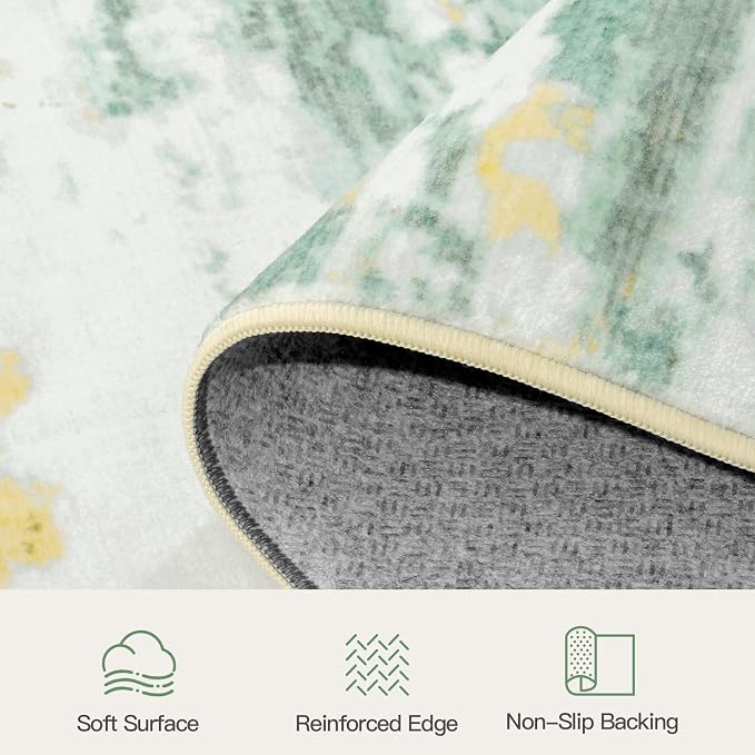 Lofus 9x12 Area Rug for Living Room,Abstract Large Rugs with Non-Slip Backing, Neutral Modern Washable Carpet for Bedroom Dining Room Home Office Nursery Indoor, Light Green/Yellow