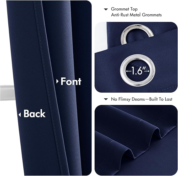 MIULEE Navy Blue Blackout Curtains - Bedroom Window Treatment Curtains Thermal Insulated Room Darkening Drapes for Living Room Kitchen Grommet Top Light Blocking Drapery, 40 x 54 Inches Long, 2 Panels