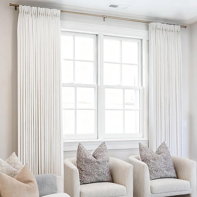 Pinch Pleated Linen Curtains 78 inches Long for Living Room Memory Training Shaped Natural Cream Light Filtering Semi Sheer Curtains 78 inch Length 2 Panel Set Modern Farmhouse Pinch Pleat Drapes