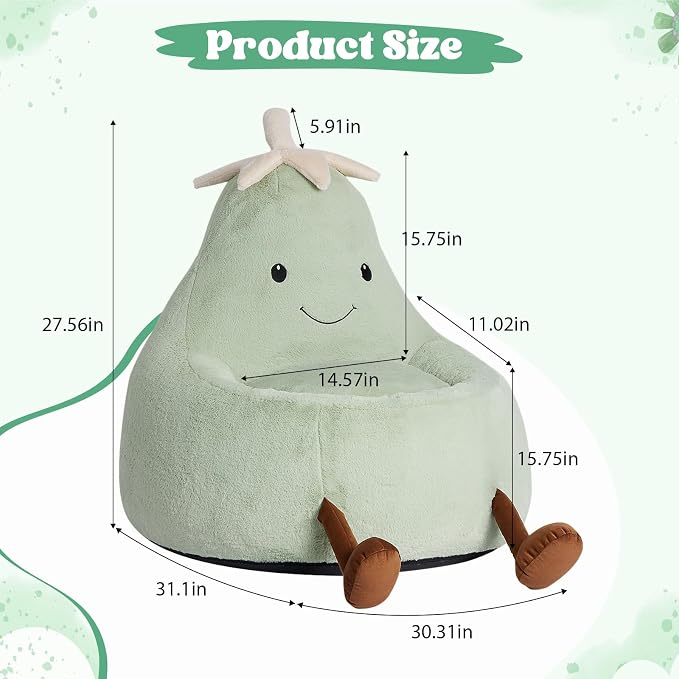 31 Inches Memory Foam Bean Bag Chair - Ultra Soft Faux Rabbit Fur Sofa with Handle & Machine Washable Cover, Comfy Lazy Chair for Kids Teens, Perfect for Reading Gaming in Living Room Bedroom，Green