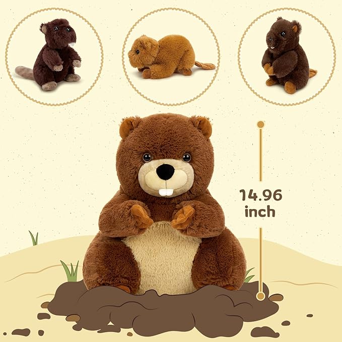 MaoGoLan 4Pcs Beaver Stuffed Animals with Three Babies Inside,17.7" Fluffy Giant Beaver Plush Gift,Funny Beave Plushie Woodland Toys for Kids,Teens,Baby Shower,Christmas