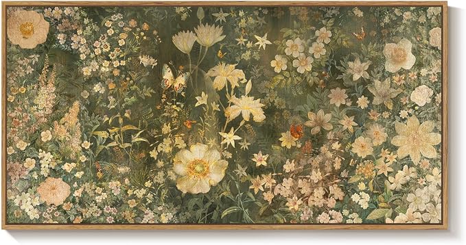 Large Framed Vintage Floral Wall Art for Living Room, Rustic Retro Botanical Canvas Painting Prints, Antique French Garden Flower Pictures for Farmhouse Bedroom Dining Room Wall Decor, 30x60 Inch