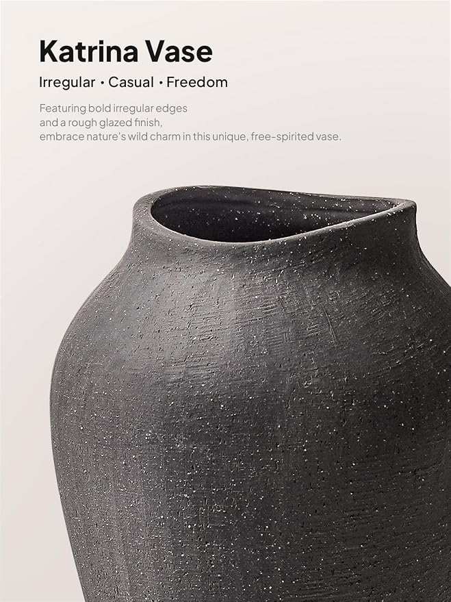 Ceramic Vase - Large 11.8 Inch Tall Floor Vase for Centerpieces, Farmhouse Flower Vases, Rustic Minimalist Home Decor for Living Room, Enterway, Wedding (Sandstone Dark Gray)