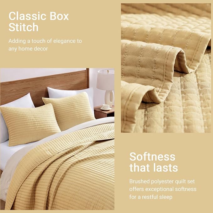 WRENSONGE King Size Quilt-3 Pieces Lightweight Bedspreads Chamomile Yellow King Quilt Bedding Set for All Seasons, Soft Summer Coverlet with 2 Pillow Shams Suitable for Bed, Couch, Quilt Blanket