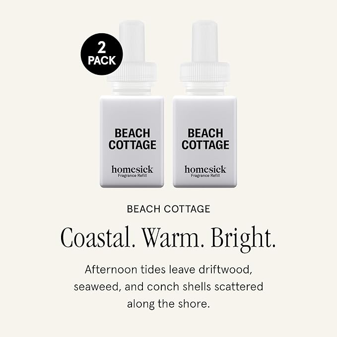 Pura & Homesick Home Scent Refill - Smart Home Air Diffuser Fragrance - Long-Lasting Luxury Scent per Refill - Clean Diffuser Fragrance - Household Essential - 2 Pack, Beach Cottage
