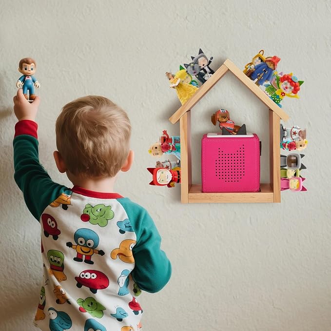 for Tonies Shelf, Compatible with Toniesbox 1 and Toniesbox 2 Tonies Magentic Wall Shelf for Creative Tonies Figures 12-40 Characters Wooden Tonie Storage Shelves for Kids Play Room(House Shape)