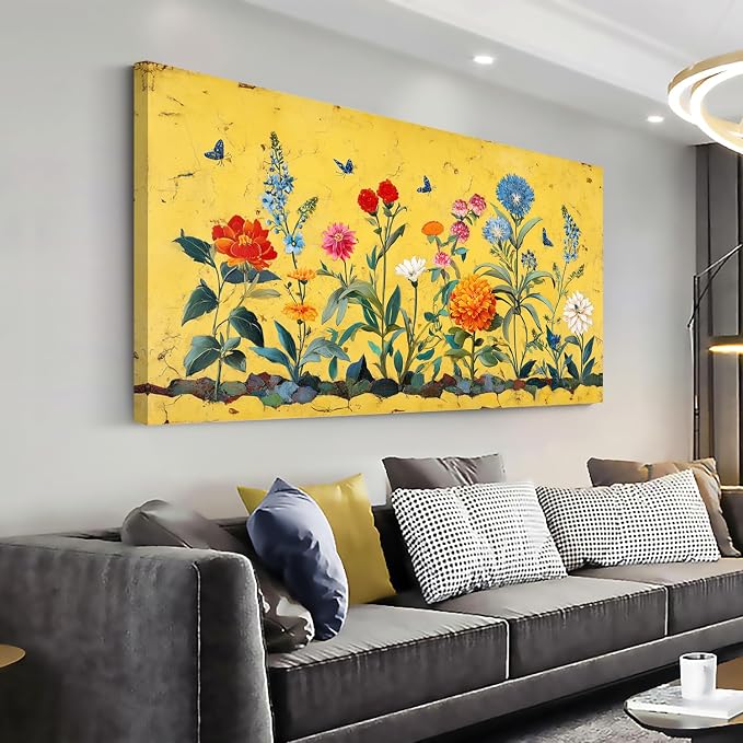 Ggaafet Yellow Flowers Wall Art for Living Room Canvas Oil Painting Prints Beautiful Bright Floral Blooming Garden Art Deco Pretty Artwork Office Bedroom Family Dining Room Decor Extra Large