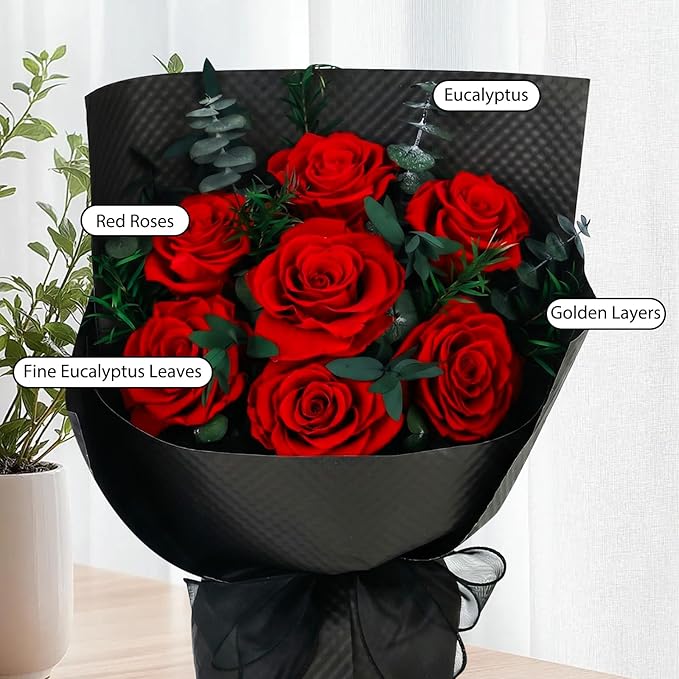 Flowers for Delivery, 7 Red Roses Preserved Flowers Bouquet with Gift Box, Forever Roses Mothers Day Gifts for Mom, Birthday Day Gifts for Women, Wife, Her, Grandma on Valentines Anniversary Proposal