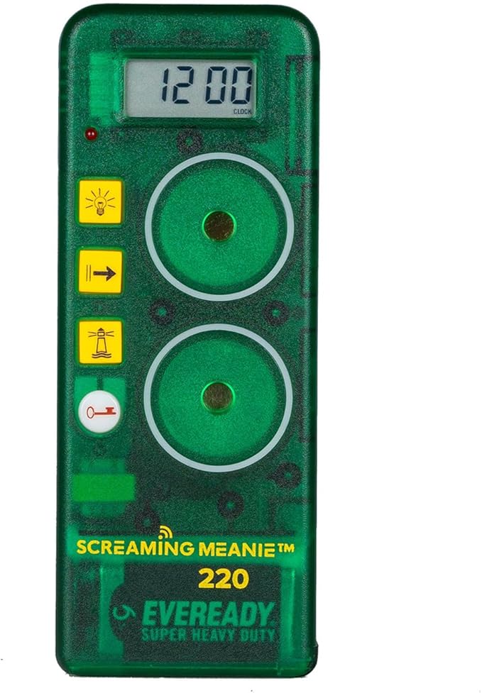 Screaming Meanie 220 Alarm Clock and Timer, Extremely Loud for Deep Sleepers, Multi-Purpose Clock, 3 Sound Levels (with 9v Battery Included) - Green