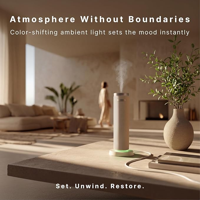 Homedics SereneScent Waterless Diffuser, Cold Air Scent Machine for Home, Diffuser for Large Rooms, App-Controlled Fragrance Diffuser with Timer and Ambient Lights, Beige