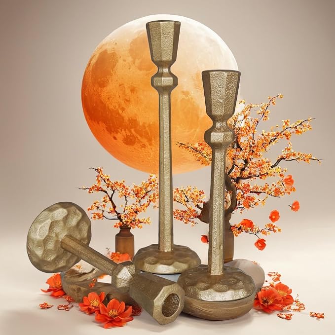 Taper Candle Holders,Candlestick Set of 3,Antique Brass Iron Gold Candle Stand Candlelight Dinner Wedding Party Kitchen Home Decoration