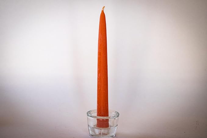 100% Pure Beeswax Taper Candles - All-Natural Handmade Decorative & Dipped Smokeless Unscented Candles for Christmas, Advent, and Hanukkah, Citrus Orange, 8.5 Inches, 12 Candle Set, by BeeTheLight