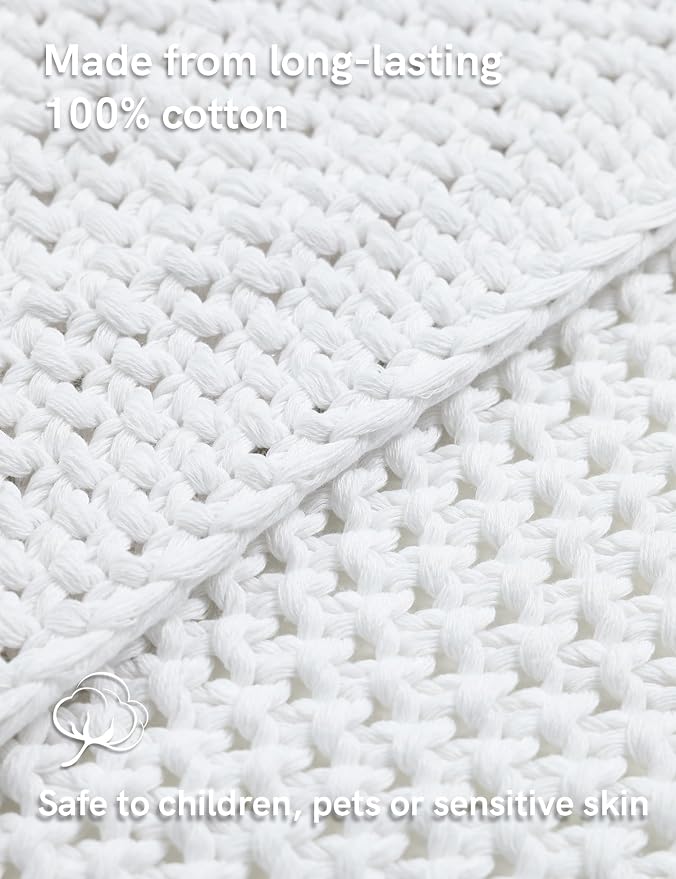 YnM Chunky Cotton Knit Throw Blanket, Cable Knit Throws for Bed Couch Sofa, Comfy & Relaxing, Decorative Piece for Farmhouse Modern Boho Rustic Scandinavian Chic Vibe, White 60x80 Inches