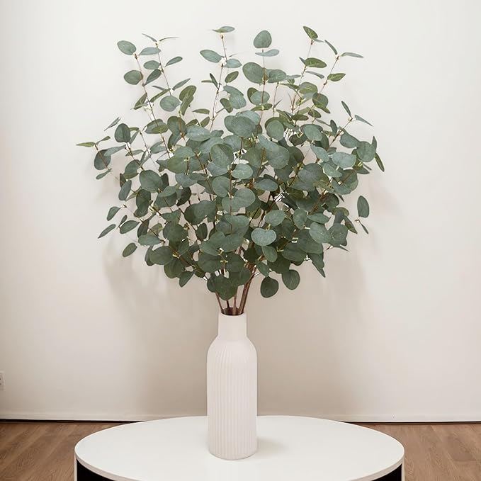 12 Pcs 27" Eucalyptus Stems Greenery Stems Eucalyptus Leaf Spray in Green Silk Plastic Plants Floral Artificial Plants for Home Party Wedding Decoration(Dark Green)