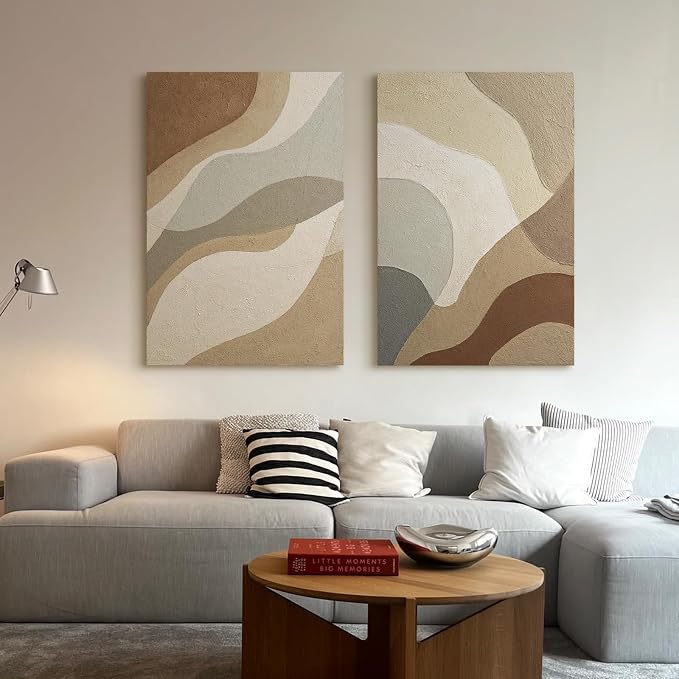 Modern Neutral Textured Abstract Wall Art, Wabi‑Sabi Minimalist Wall Decor | Large Canvas Vertical Hand‑Painted Oil Painting Artwork, Original Abstract Wall Art for Dining Room Bedroom Office Home Decor