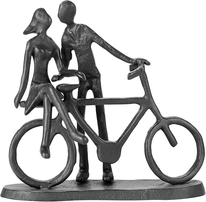 Bike Couple Figurine Statue - Art Metal Sculpture Decor Anniversary - Romantic Gift for Wedding and Anniversary - for Him,Her and Bicycle Lovers, Metal Ornament Couple Statues for Home Decor