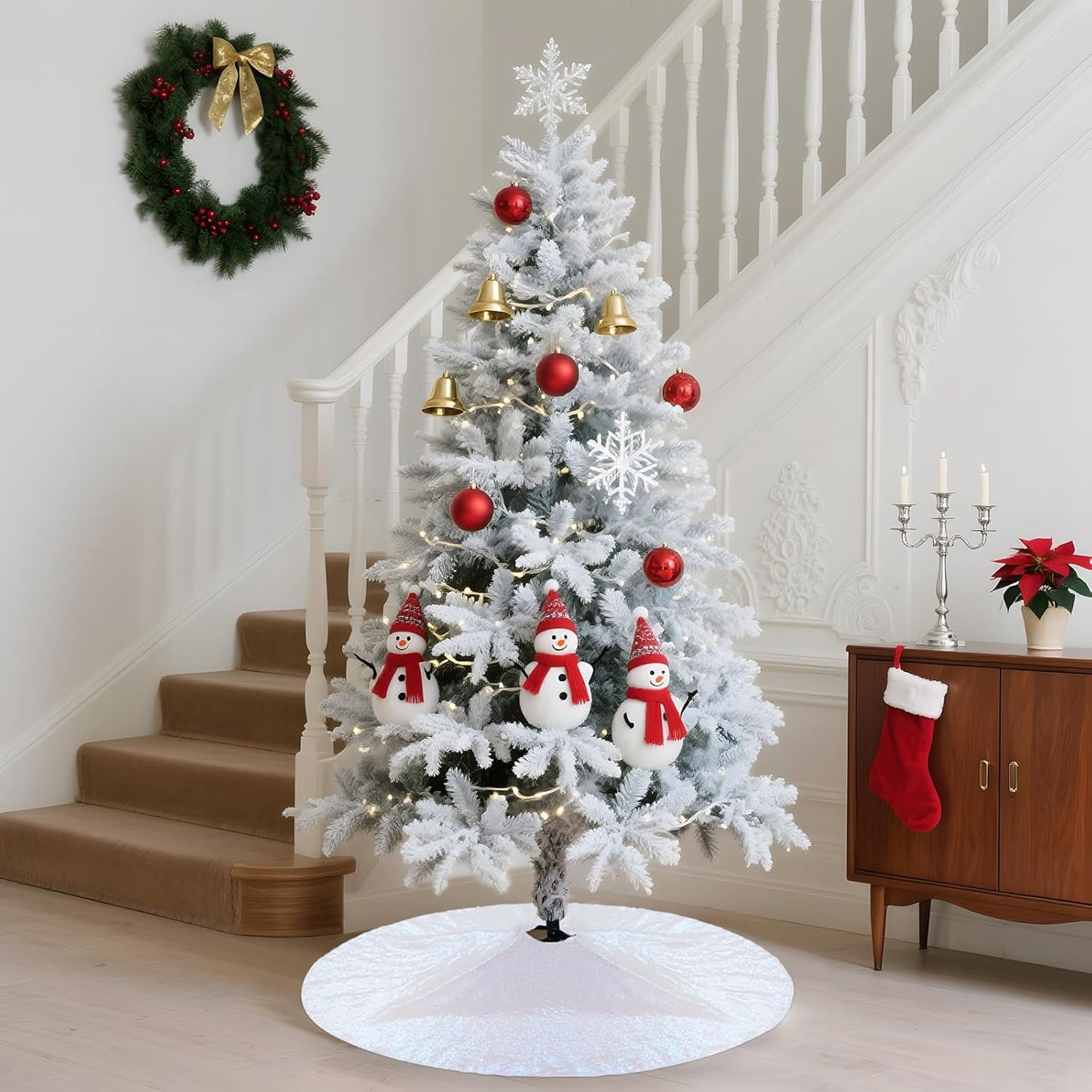 Eternal Beauty Christmas Tree Skirt, 50 Inch White Iridescent Sequin Tree Skirt Small Xmas Tree Skirt for Christmas Tree Decorations