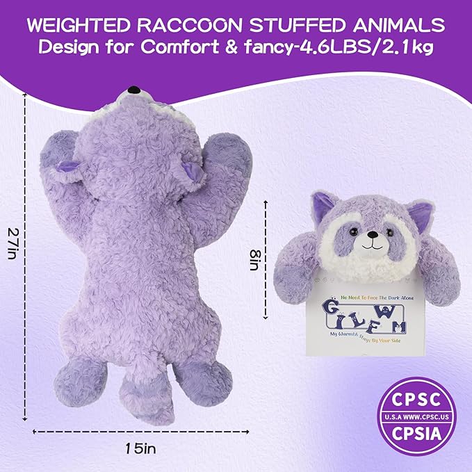GILFWM 27" 5 Lbs Weighted Stuffed Animals Raccoon, Heatable and Coolable Weighted Plush with Microwavable Heating Pad,Removable Soft Washable Cute Plushie Pillow Toy Gifts for Adults and Kids