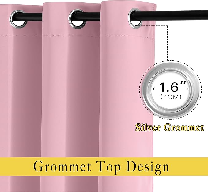 NICETOWN Crystal Pink Short Curtains for Girls Room, Grommet Kitchen Window Curtains Thermal Short Drapes Room Darkening for Cafe, 2 Panels, W52 x L36