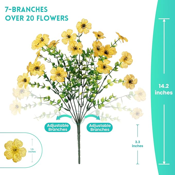 Hrobek Fake Flowers for Outdoors Faux Plants Outside Indoor,UV Resistant Realistic Silk Artificial Daisy for Home Patio Garden Back Yard Front Porch Decor Spring Summer(12 Bunches,4 Multi Colors)