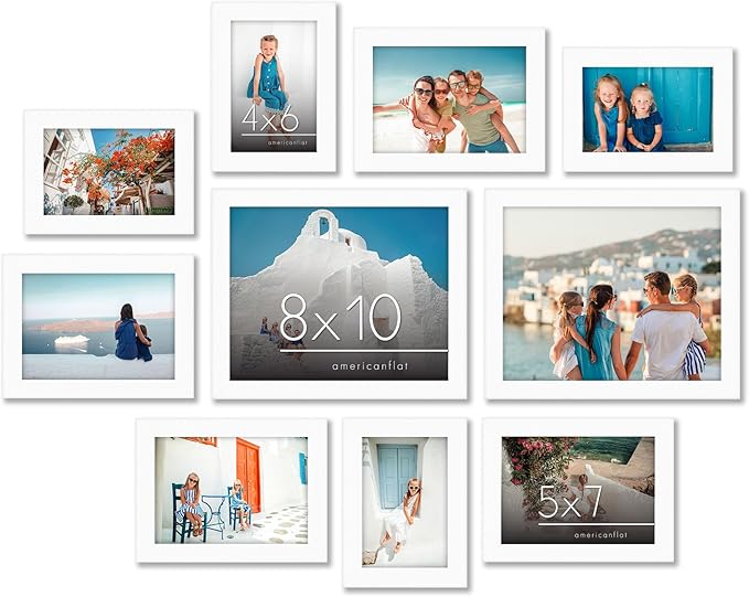 Americanflat Set of 10 Picture Frames with Shatter-Resistant Glass - Gallery Wall Frame Set with Two 8x10, Four 5x7 and Four 4x6 Frames - Signature Collection - White