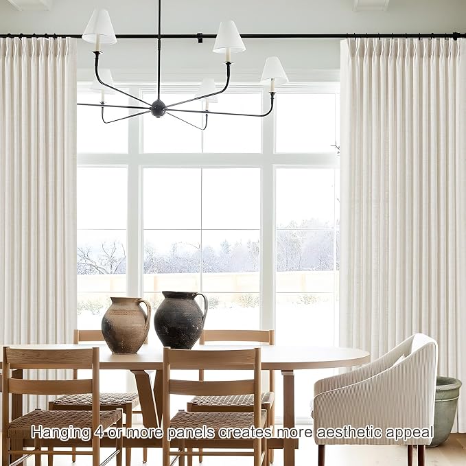 YZ HOME Pinch Pleated Linen Curtains 84 Inches Long for Living Room, Natural Light Filtering Pleat Semi-Sheer Drapes with Back Tab & Hooks Memory Trained Cream Window Curtain for Bedroom, 2 Panels