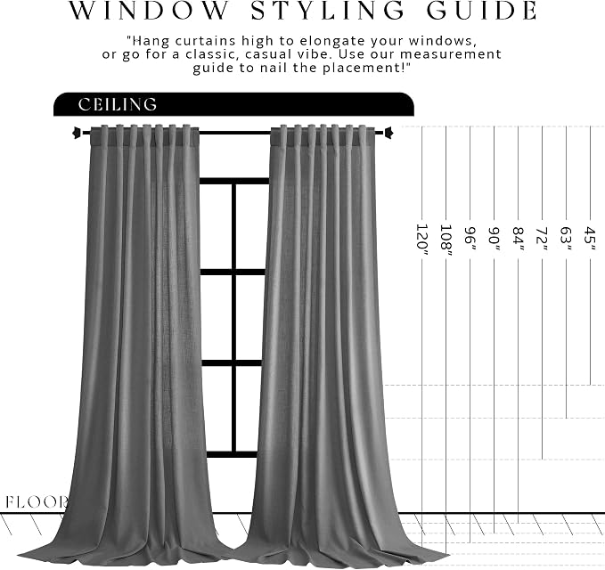 Jowels Dark Grey Linen Curtains 96 Inch Long 2 Panels for Living Room | Light Filtering Semi Sheer Curtain, Back Tab Pocket Pleated Look, Boho Farmhouse Textured Privacy Drapes for Bedroom Window