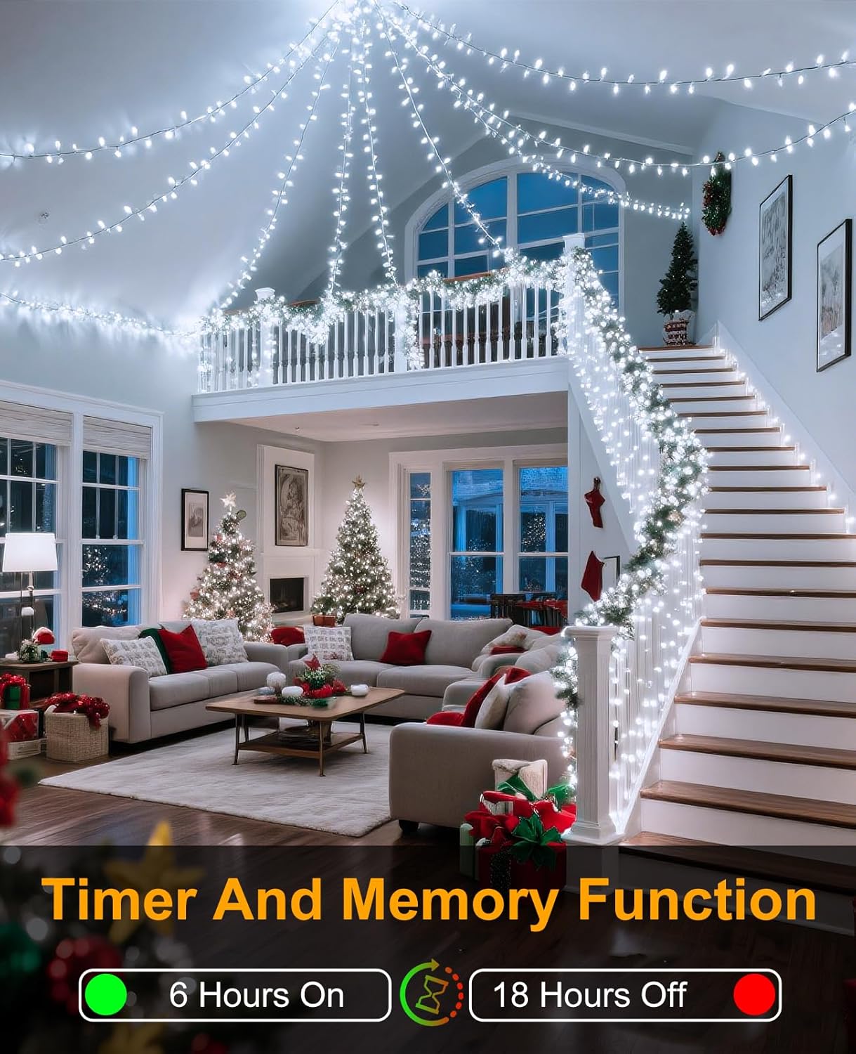 Christmas Lights Outdoor, 157FT 480 LED Plug in Christmas Tree Lights Waterproof, 8 Modes Green Wire Twinkle String Light for Indoor Garden Patio Porch Xmas Wedding Party Decorations, White