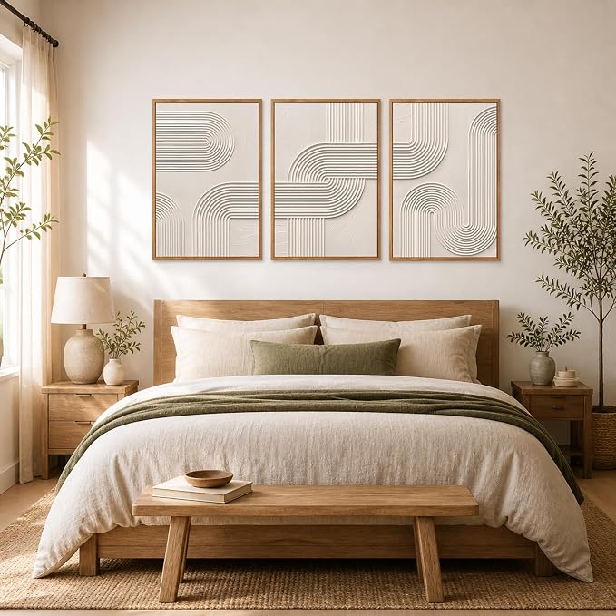 CHDITB 3D Geometric Arch Textured Framed Canvas Wall Art Set, Neutral Earth Tone Curved Line Impasto Minimalist Wall Decor, Modern Art Prints for Living Room Hallway Bedroom Decor 24"x36"x3