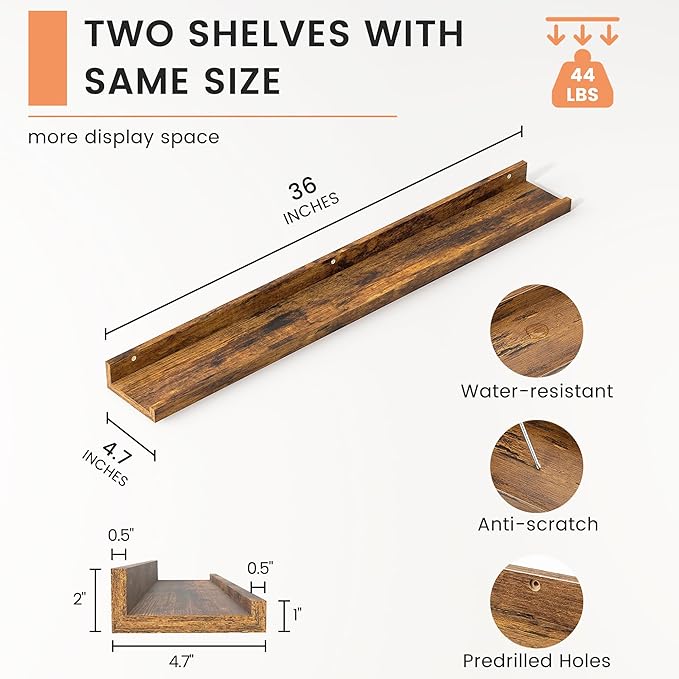 FLYJOE Picture Ledge Shelf, Floating Shelves Set of 2, 36 Inches Long Large Nursery Book Shelves for Toys Storage, Kids Bookshelf Wall Mounted for Living Room Bedroom Decor Books Photo Frames