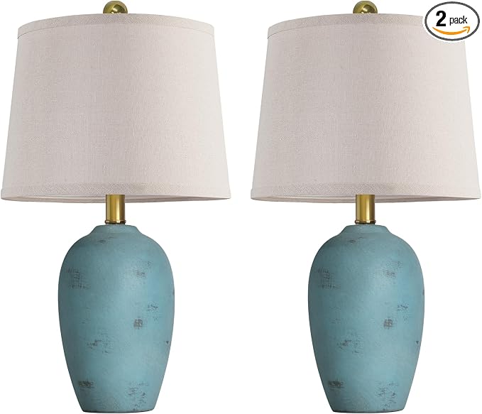 AIEAMPDO 21'' Set of 2 Coastal Small Ceramic Lamps for Bedroom | Traditional Nightstand Bedside Desk Table Lamp for Living Room Office Dorm, 2 Bulbs Included
