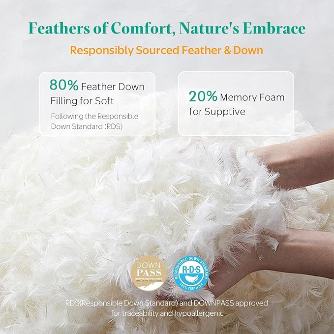 APSMILE Euro Pillow Inserts, Down Feather Throw Pillows 26x26 Set of 2 with Organic Cotton Cover, Soft Square Decorative Pillows for Couch Living Room,Sofa,and Bed（White）