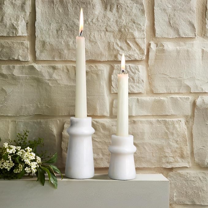 Vixdonos Marble Candle Holder Set of 2 Taper Candle Candlestick Mantle Candle Stand for Home Decor,Wedding,Party and Table Centerpieces(White)
