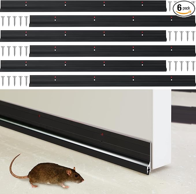 Gisafai 6 Pcs 36'' Metal Door Draft Stopper, Aluminum Door Sweep Mouse Stopper Mice Seal Strip, Noise Blocker Sweep for Keep Rodents Pests Out, Enhanced Weather Sealing, Easy to Install (Black)