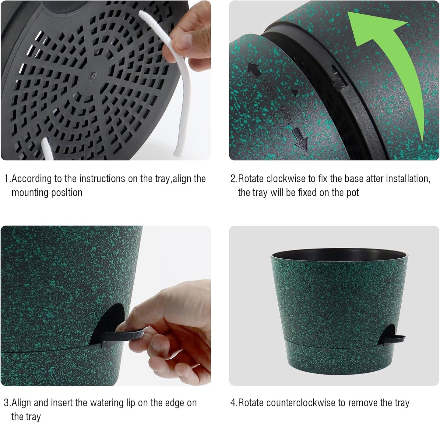 Self Watering Pots for Indoor Plants,12 inch Planters with Drainage Holes Plastic Flower Pots with Deep Reservoir, Black with Green Speckles