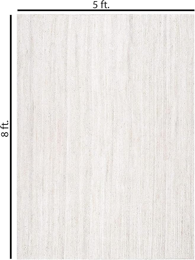 100% Jute Area Rug 5x8 Feet- Braided Design Hand Woven Off-White Natural Fibers Carpet - Home Decor for Living Room Hallways (5' x 8', Off-White)