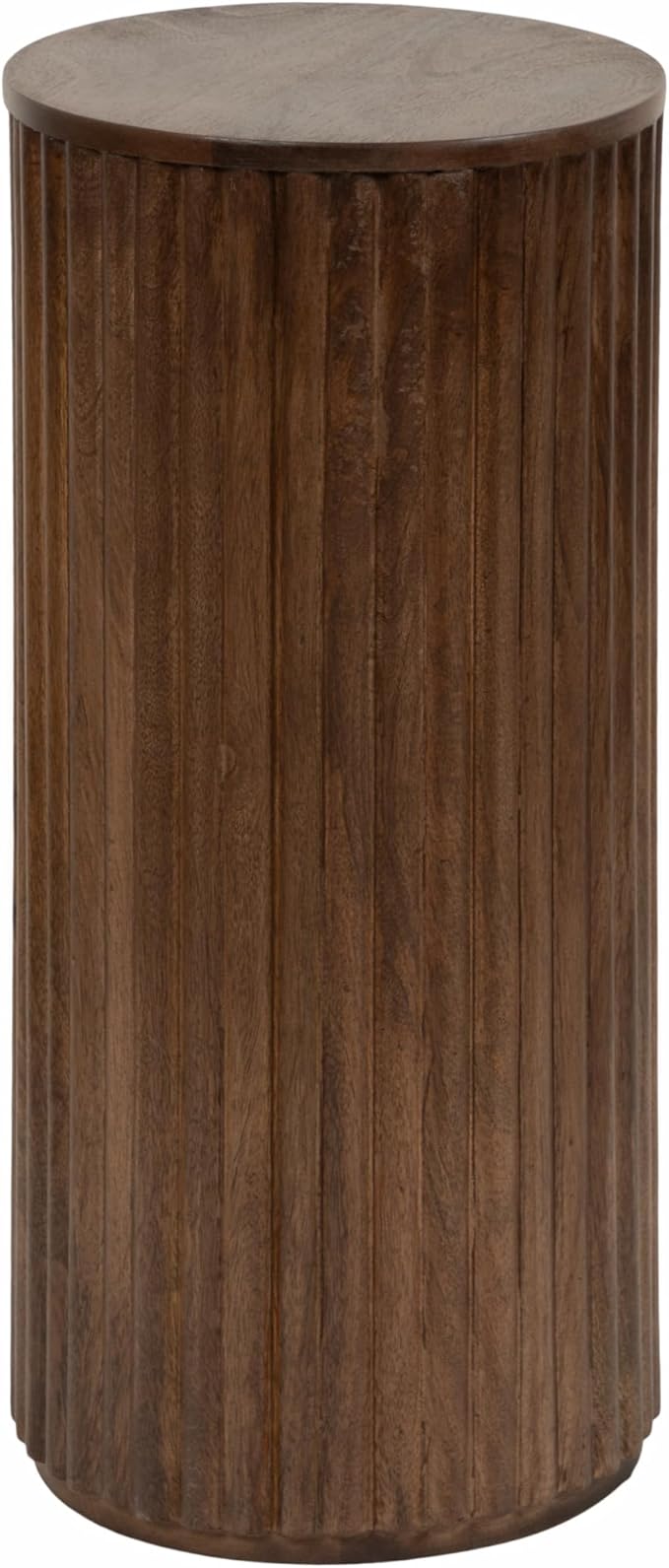 Kate and Laurel Reid Modern Wooden Ribbed Drink Table; 10 x 10 x 22; Walnut Brown; Solid Wood Mini Table for Use as Pedestal Plant Stand Indoors or Small Nightstand Option