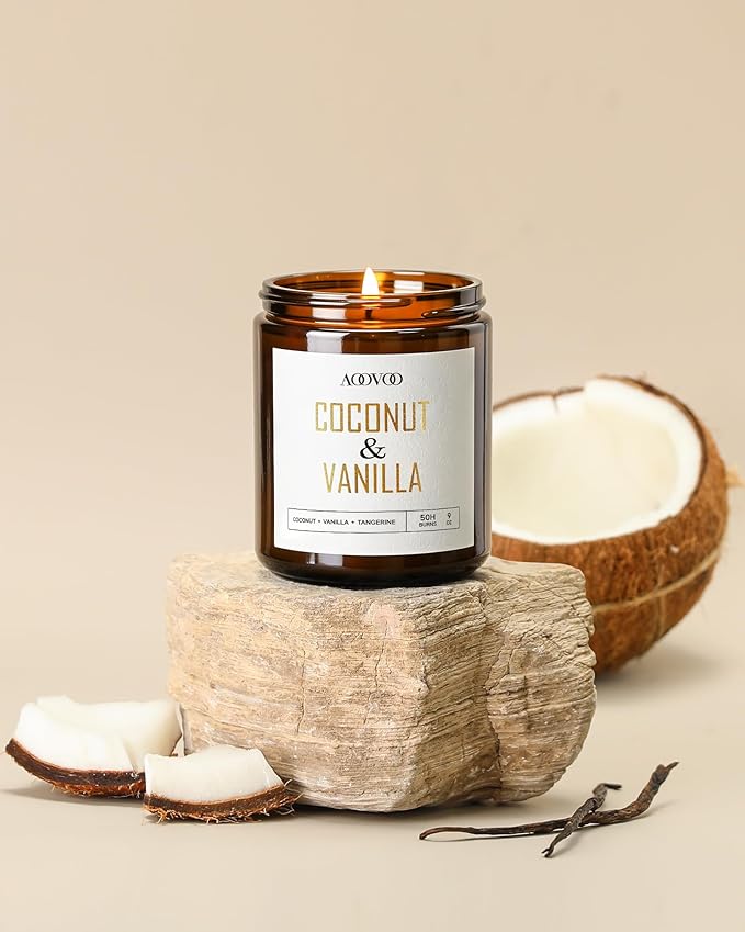 AOOVOO Coconut Vanilla Candles - 9 oz Scented Candles, Aromatherapy Candle, Soy Candle for Home Scented (Pack of 2)