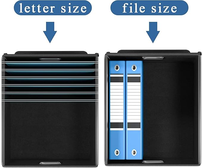 File Organizer Box with Lid, Collapsible Faux Leather Hanging File Folder Box Organizer with Plastic Slides, Decorative Home/Office Filing System Boxes for File and Folders Storage