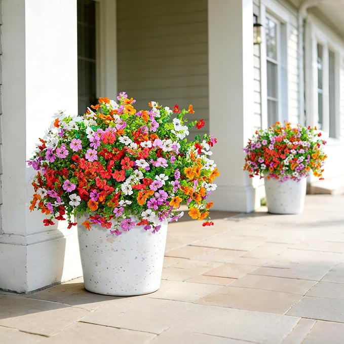 Hrobek Fake Artificial Flowers for Outdoors Faux Plants Outside Indoor,UV Resistant Realistic Silk Daisy for Home Patio Garden Back Yard Front Porch Decor Spring Summer(12 Bunches,4 Multi Colors)