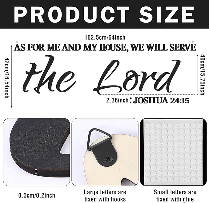 AceOrbit Christian Wall Art Decor As for Me and My House We Will Serve The Lord 16.5 x 64 Inch Wood Scripture Bible Verse Jesus Wall Art Letters Religious Decor for Home Church Kitchen