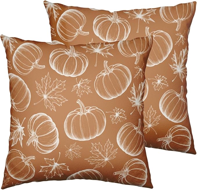 Fall Pillow Covers 18x18 Set of 2 Burnt Orange Pumpkin Maple Leaves Throw Pillow Covers Autumn Harvest Pillowcase Thanksgiving Cushion Case for Home Decor Patio Outdoor Sofa