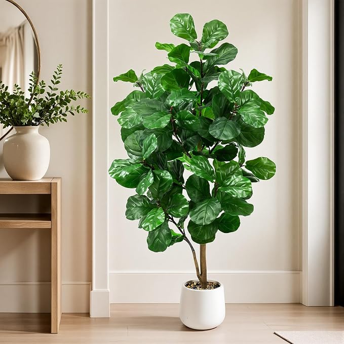 Faux Fiddle Leaf Fig Tree 6ft Tall Indoor Fake Tree in White Pot with 106 Leaves Artificial Ficus Lyrata House Plant for Indoor Home Office Bedroom Living Room Decor Perfect Housewarming Gift