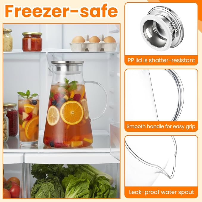 LemonRoad 7 Pcs Glasses Pitcher Drinkware Set 68oz/2000ml Pitcher Carafe and 6 Tall Drinking Beverage Set, Jug with Lid and Spout for Juice, Iced Tea or Water